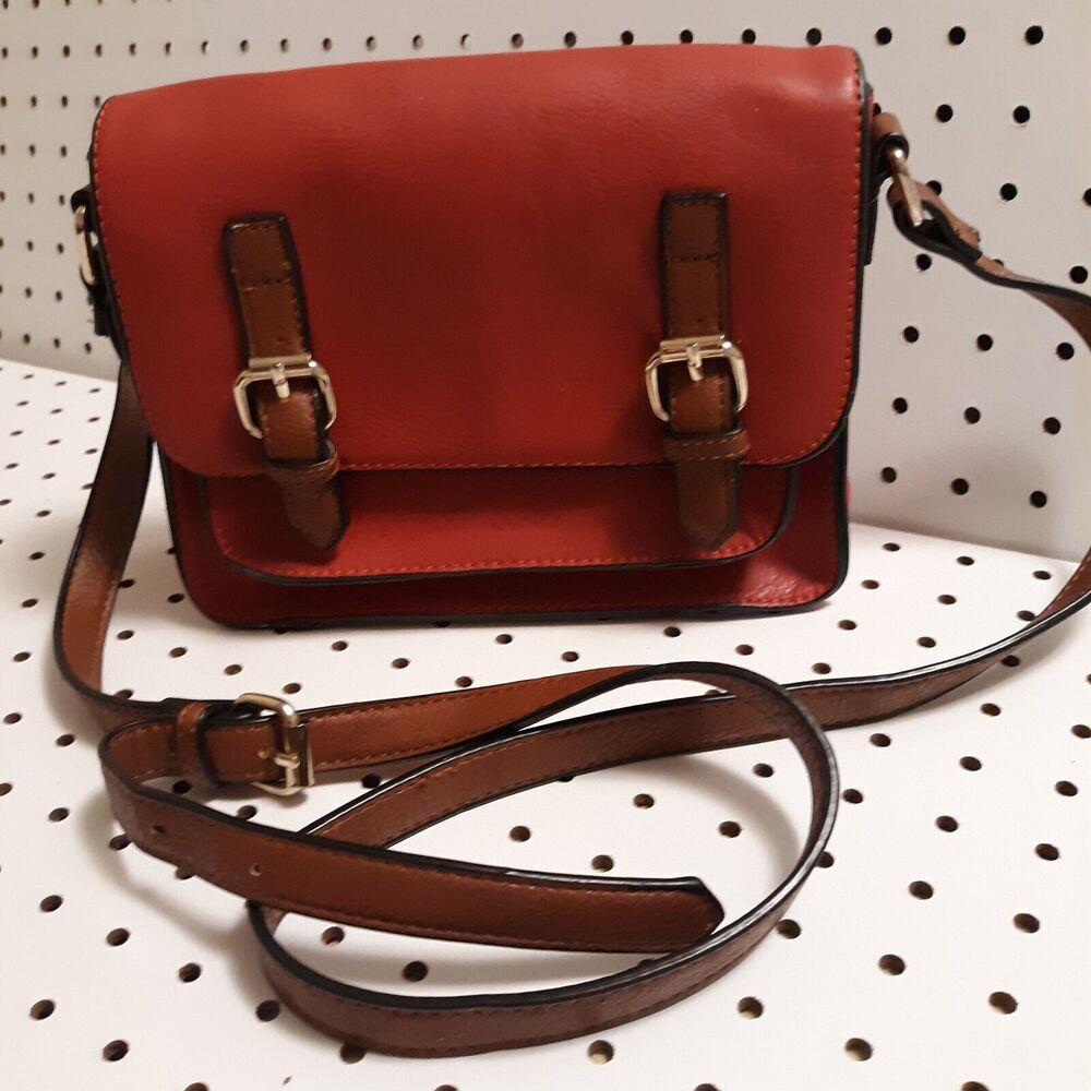 Noelle Red Vegan Leather Small Crossbody Purse W/Buckle Accents